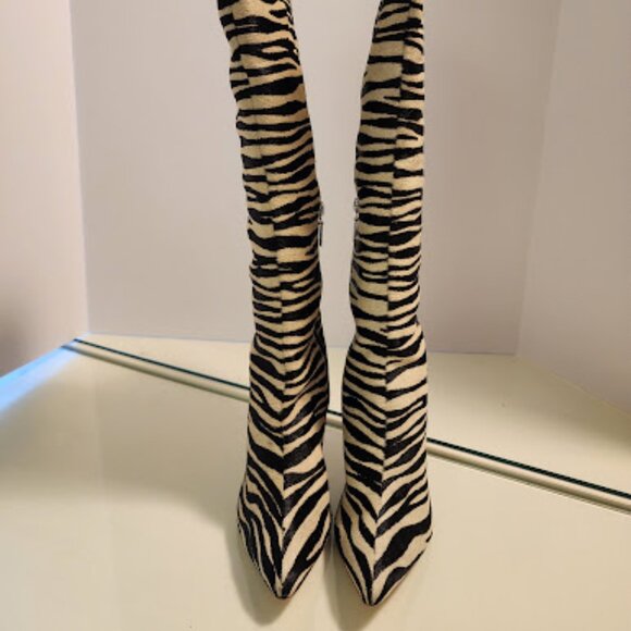 AQUA Zebra Print Calf Hair High Heel Boots - Picture 4 of 8
